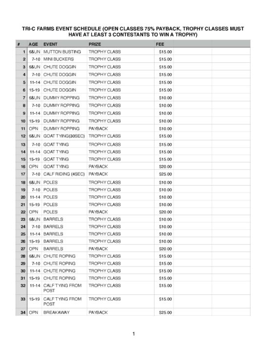 Youth Rodeo Schedule – Tri C Farms LLC